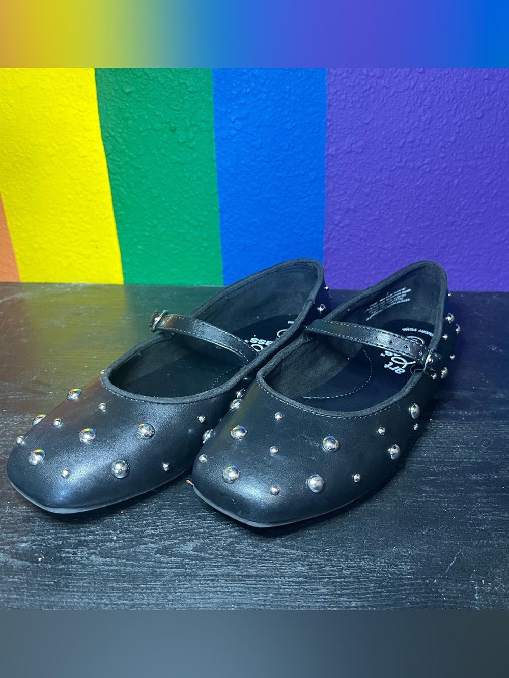 Girls' Black Studded Mary Jane Flats